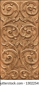 Pattern Of Flower Carved On Wood Background