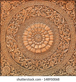 Pattern Of Flower Carved On Wood Background