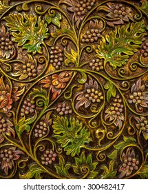 Pattern Of Flower Carved On Wood Background