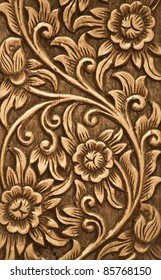 Pattern Of Flower Carved On Wood Background