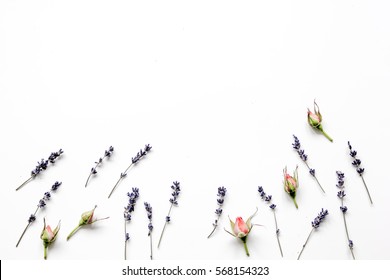 Pattern Of Flowers On White Background Top View Mock Up