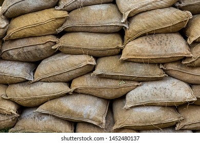 Pattern Folded Sandbags, Defensive Wall Against Floods And Hurricane Background