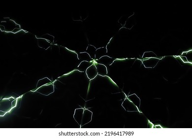 Pattern of glowing waves on a dark background. Blurred image.