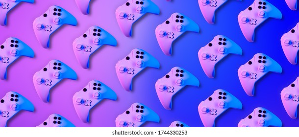 Pattern from joyisticks in violet and blue neon colors. Top view. - Powered by Shutterstock