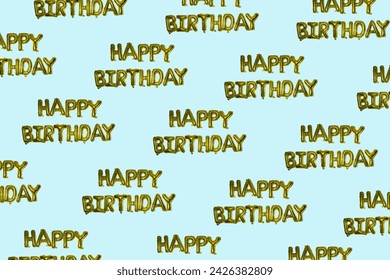 Pattern made of golden balloon text Happy Birthday on the blue background. Celebrationconcept. Gold foil helium balloons. - Powered by Shutterstock