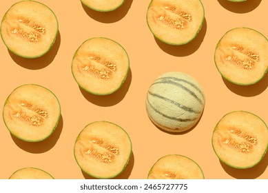 Pattern made of melon fruits. Summer aesthetic visual background. - Powered by Shutterstock