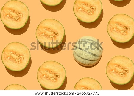 Pattern made of melon fruits. Summer aesthetic visual background.