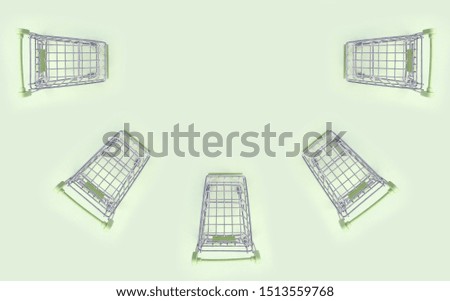 Pattern of many small shopping carts on a lime background