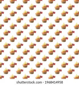 Pattern With A Muffin With Norwegian Flag For Birthday Or 17th May. Independence Day In Norway 