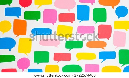 Pattern of multi-colored speech bubbles on a white background. Communication and social connections concept