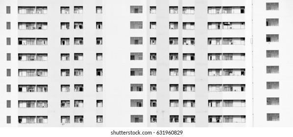Pattern of the Multi-Storey Building Windows and Balcony. - monochrome