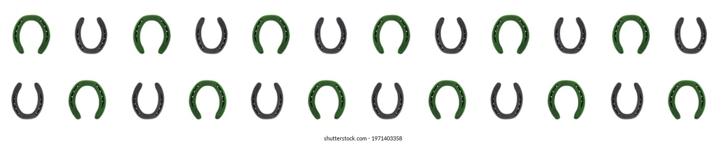 Pattern Narrow Border Horseshoe Green Symbol Of Good Luck Saint Patricks Day On Isolated Background