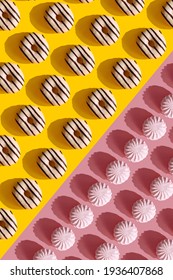 a pattern on a yellow background of donuts