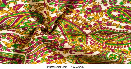  pattern, paisley fabric cotton.  Designed by Kaffe Fassett for Free Spirit, the color palette of this large paisley is shades of green with hot pink,
