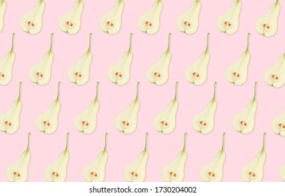 Pattern of pear halves on light pink background