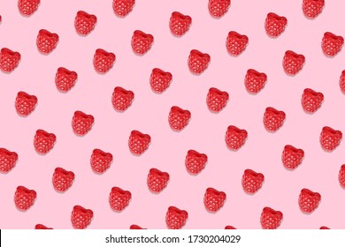 Pattern Of Raspberries On Pale Pink Background