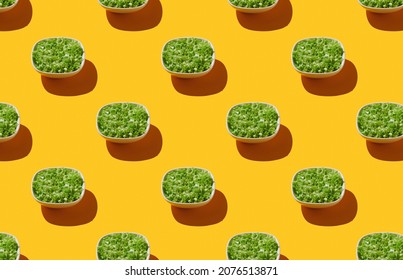 Pattern Of Salad Bowls On Orange Pastel Background