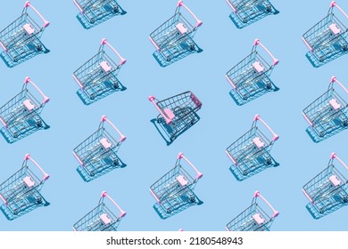 Pattern of supermarket shopping cart on pastel blue background. Creative design for packaging. Online shopping. Black friday sale concept. Break the pattern. Sustainable, minimalist lifestyle. - Powered by Shutterstock