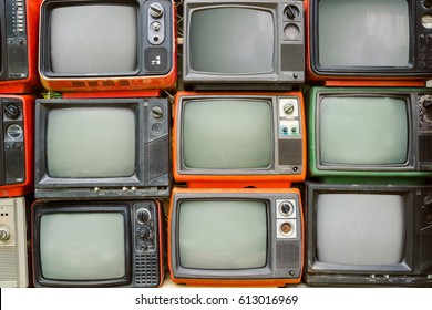 Pattern Wall Of Pile Colorful Retro Television (TV) - Vintage Filter Effect Style.