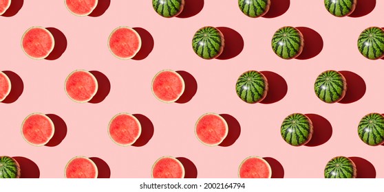 Pattern Of Watermelon On Pink Pastel Background