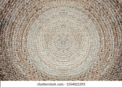 Pattern Of Weave Mat, Round Wicker Mat Circle Brown Color Background Texture Close-up