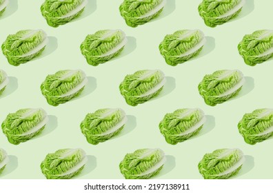 Pattern Of Young Salad On Green Pastel Background