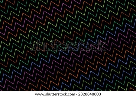 Pattern of zigzag lines with small red and green dots on black background