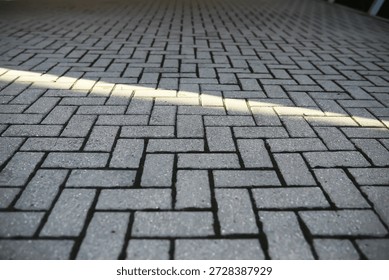 Patterned Brick Pavement with Sunlight Strip Reflecting Urban Design Aesthetics