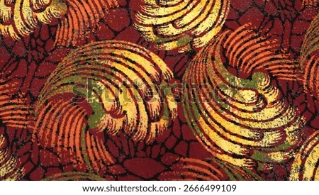 A patterned carpet with abstract circular designs                        