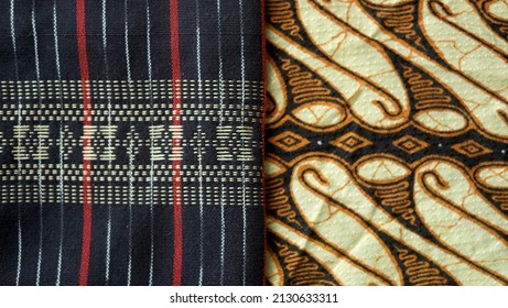 Patterns Of Javanese Batik Cloth And Batak Ulos Cloth Combined In One Photo, Both Of Which Are From Indonesia