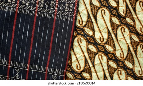 Patterns Of Javanese Batik Cloth And Batak Ulos Cloth Combined In One Photo, Both Of Which Are From Indonesia