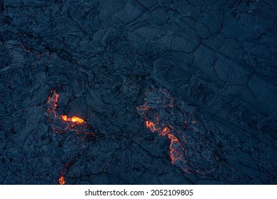 Patterns of lava from an active volcano eruption. Mount Fagradalsfjall, Iceland