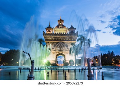 Patuxay monument  is dedicated to the deads during the Independance war from France, shot during the blue hour in Vientiane, the capital city of Laos.