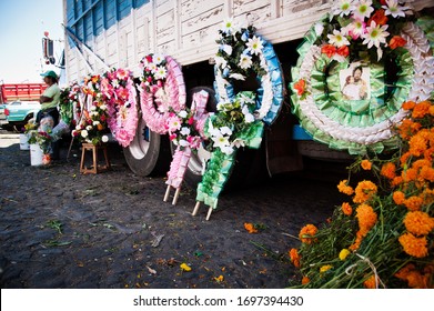 Patzcuaro, Mexico, November 1, 2011: Truck With Colorful Flowers And Wreaths For Burials And Religious Celebrations