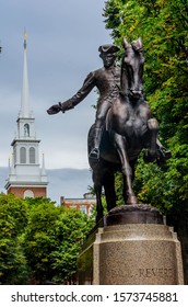 Paul Revere Statue At Boston's North End/Little Italy-Old North Church