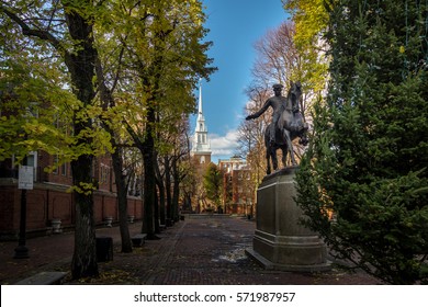 Paul Revere Statue and Old North Church - Boston, Massachusetts, USA