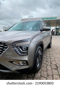 São Paulo, Brazil. August 11, 2022. Car Parked In Front Of A Petrobras Gas Station.