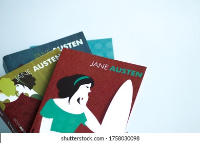 
São Paulo, São Paulo, Brazil - JUNE 17, 2020: Books By Writer Jane Austen Isolated On A White Background