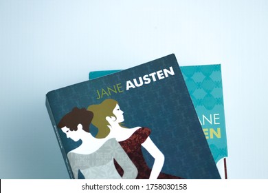 
São Paulo, São Paulo, Brazil - JUNE 17, 2020: Books by writer Jane Austen isolated on a white background