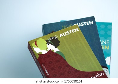 
São Paulo, São Paulo, Brazil - JUNE 17, 2020: Books By Writer Jane Austen Isolated On A White Background