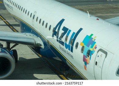 São Paulo, Brazil: May 24, 2022: Azul Brazilian Airlines Plane Stopped At Congonhas Airport Terminal.