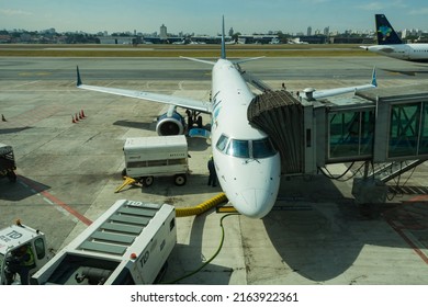 São Paulo, Brazil: May 24, 2022: Azul Brazilian Airlines Plane Stopped At Congonhas Airport Terminal.