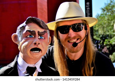 São Paulo, Brazil, May, 26,2019: The Ventriloquist And His Doll Jairzinho Bolsonaro On The Day Of The Protest Pro Government Reform