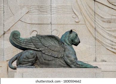 São Paulo, Brazil - November 16, 2008: Chimera, Sculpture Of Lioness With Bronze Wings In Independence Park.