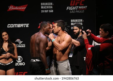 São Paulo, São Paulo, Brazil, October 28, 2017. UFC Fight Night: Brunson Vs. Machida. Average Weight Category Fight – Derek Brunson Vs. Lyoto Machida. Weighing.