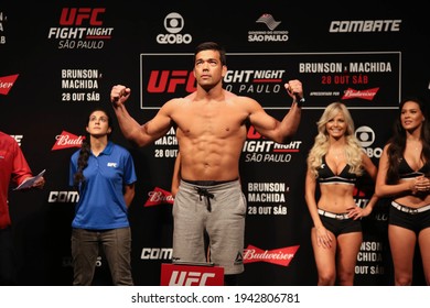 São Paulo, São Paulo, Brazil, October 28, 2017. UFC Fight Night: Brunson Vs. Machida. Average Weight Category Fight – Derek Brunson Vs. Lyoto Machida. Weighing.