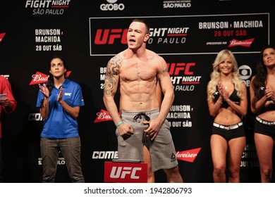 São Paulo, São Paulo, Brazil, October 28, 2017. UFC Fight Night: Brunson Vs. Machida. Middleweight Category Fight – Demian Maia Vs. Colby Covington. Weighing.