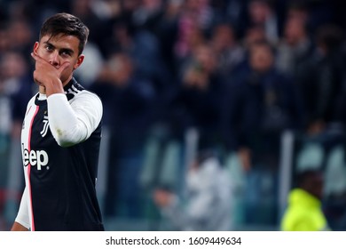 Paulo Dybala of Juventus FC celebrate after scoring a goal during the Serie A match  between Juventus Fc and Ac Milan.    Torino, Italy. 10th November 2019. Italian Serie A- Juventus Fc vs Ac Milan.
