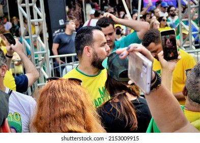 São Paulo,Brazil,1,May,2022:State Representative Gil Diniz Arriving At The Protest For Freedom And Support For The Federal Government On Paulista Avenue