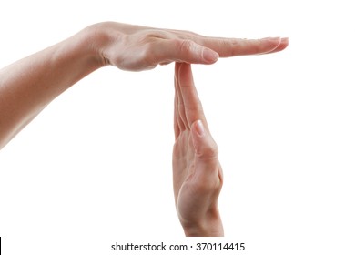 Pause Or Break Time Hand Gesture, Isolated On White Background. Time Out Signal